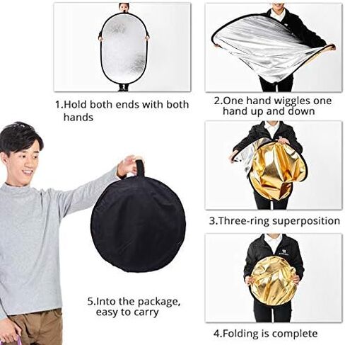 51inch/130cm Light Reflectors for Photography 5 in 1 Large Photography Reflector Collapsible Multi Disc with Clip for Studio Photography Lighting Reflector and Outdoor Lighting in Kuwait