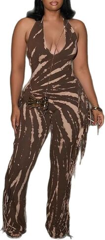 NIFTRIRY Casual Jumpsuits Sleeveless Fringe Side Legging Backless One Piece Jumpsuits for Women in Kuwait