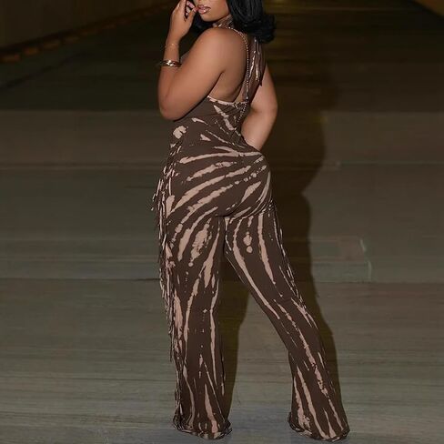NIFTRIRY Casual Jumpsuits Sleeveless Fringe Side Legging Backless One Piece Jumpsuits for Women in Kuwait