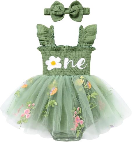Baby Girl Sleeveless 1st Birthday Romper Dress Cake Smash Tulle Bodysuit One Year Old Strawberry Outfit with Headband in Kuwait