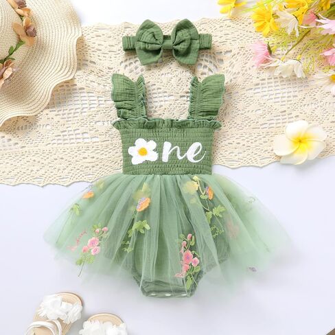 Baby Girl Sleeveless 1st Birthday Romper Dress Cake Smash Tulle Bodysuit One Year Old Strawberry Outfit with Headband in Kuwait