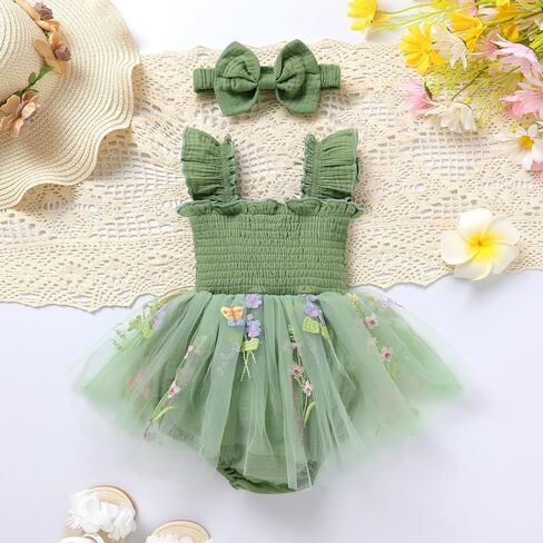Baby Girl Sleeveless 1st Birthday Romper Dress Cake Smash Tulle Bodysuit One Year Old Strawberry Outfit with Headband in Kuwait