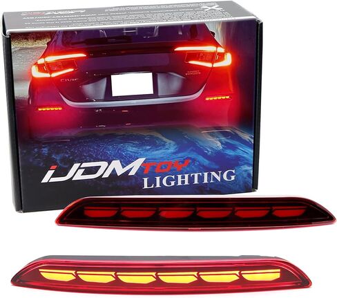 iJDMTOY OE-Spec Red Lens Full LED Rear Bumper Reflector Lights Compatible With Honda 2022-up Civic Hatchback, Function as Tail, Brake, Rear Fog Lamps & Sequential Blink Turn Signal in Saudi Arabia