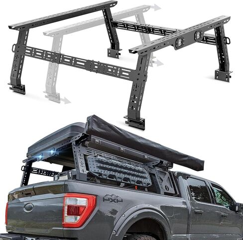 رفوف سرير شاحنة عالية القابلة للتعديل 16-24.8 "مع 2 مصابيح LED متوافقة مع Ford F-Series/RAM/Gladiator JT/Silverado/Sierra/Tacoma/Tundra/Colorado/Canyon/Titan/Frontier Cargo Carrier Rack in Saudi Arabia