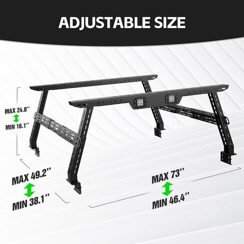 رفوف سرير شاحنة عالية القابلة للتعديل 16-24.8 "مع 2 مصابيح LED متوافقة مع Ford F-Series/RAM/Gladiator JT/Silverado/Sierra/Tacoma/Tundra/Colorado/Canyon/Titan/Frontier Cargo Carrier Rack in Saudi Arabia