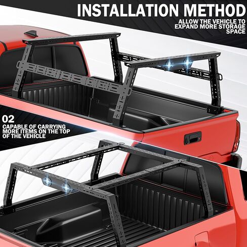 رفوف سرير شاحنة عالية القابلة للتعديل 16-24.8 "مع 2 مصابيح LED متوافقة مع Ford F-Series/RAM/Gladiator JT/Silverado/Sierra/Tacoma/Tundra/Colorado/Canyon/Titan/Frontier Cargo Carrier Rack in Saudi Arabia