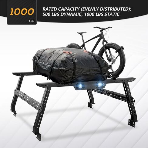 رفوف سرير شاحنة عالية القابلة للتعديل 16-24.8 "مع 2 مصابيح LED متوافقة مع Ford F-Series/RAM/Gladiator JT/Silverado/Sierra/Tacoma/Tundra/Colorado/Canyon/Titan/Frontier Cargo Carrier Rack in Saudi Arabia