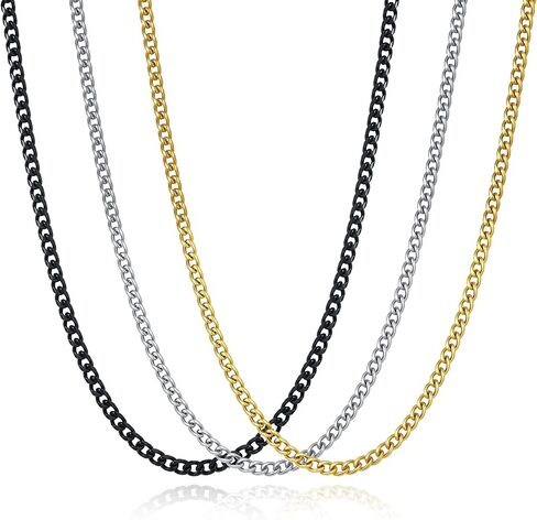 3 Pcs Chain Necklace for men, 4mm Stainless Steel Black Gold and Silver Cuban Chains Men Women, 18"/22"/26"/30 Inches in Saudi Arabia