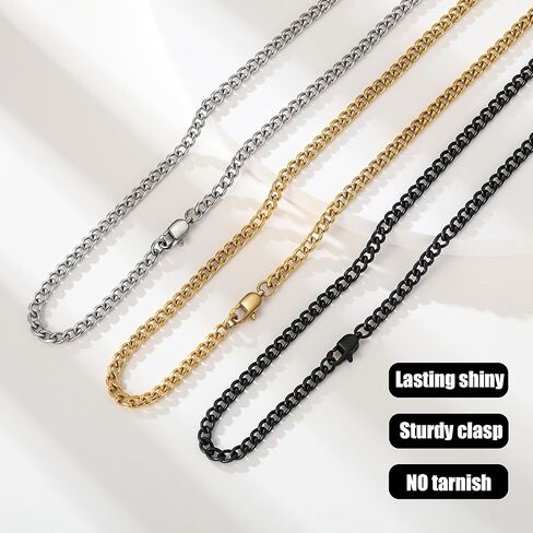 3 Pcs Chain Necklace for men, 4mm Stainless Steel Black Gold and Silver Cuban Chains Men Women, 18"/22"/26"/30 Inches in Saudi Arabia