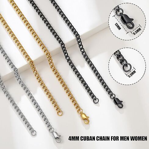3 Pcs Chain Necklace for men, 4mm Stainless Steel Black Gold and Silver Cuban Chains Men Women, 18"/22"/26"/30 Inches in Saudi Arabia