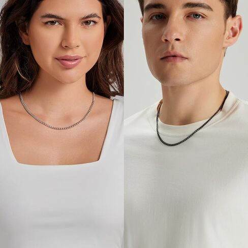 3 Pcs Chain Necklace for men, 4mm Stainless Steel Black Gold and Silver Cuban Chains Men Women, 18"/22"/26"/30 Inches in Saudi Arabia
