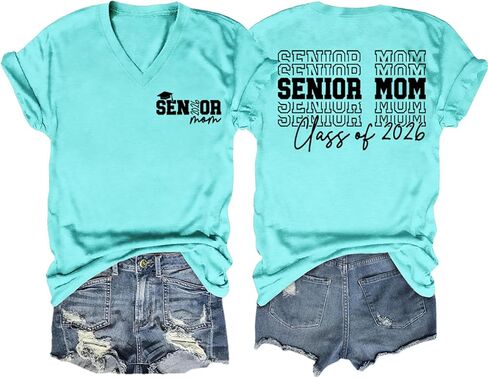 Senior Mom Shirts Class of 2026 Graduation T Shirts Graduate Mama Graphic Tees Short Sleeve V Neck Tshirts in Saudi Arabia