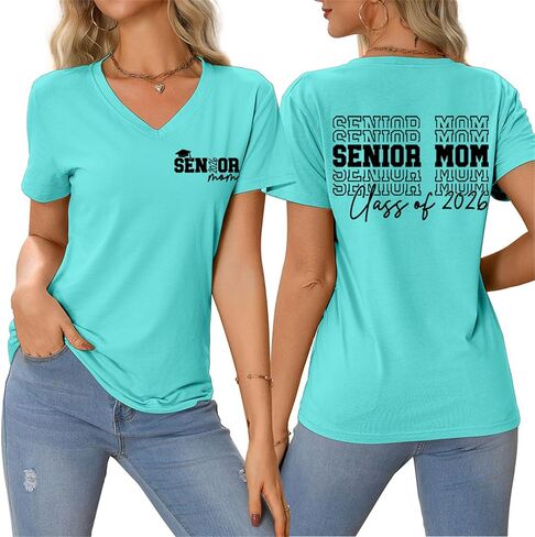 Senior Mom Shirts Class of 2026 Graduation T Shirts Graduate Mama Graphic Tees Short Sleeve V Neck Tshirts in Saudi Arabia