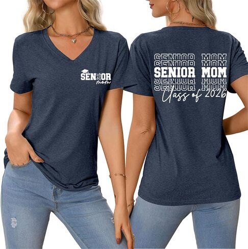 Senior Mom Shirts Class of 2026 Graduation T Shirts Graduate Mama Graphic Tees Short Sleeve V Neck Tshirts in Saudi Arabia
