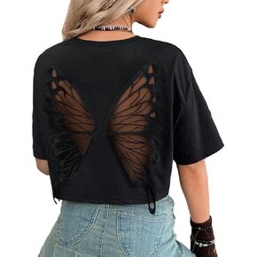 Verdusa Women's Butterfly Mesh Fairy T chirts تسقط قمم محصول القوطي الكتف in Kuwait