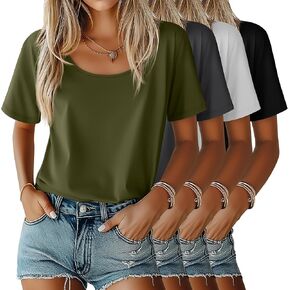 Ficerd 4 Pack Women's Scoop Neck Loose Fit T Shirts Basic Casual Short Sleeve Tops Soft Layer Summer Tees in Saudi Arabia