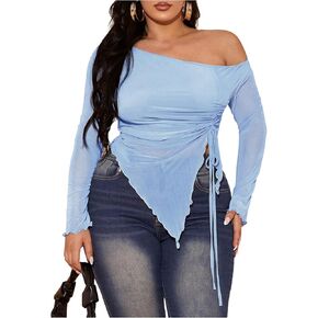 نساء زائد الحجم الشبكة الشبكية قبالة قمم الكتف طويلة الأكمام الطوي in Kuwait