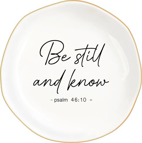 Christian Gifts for Women, Bible Verse Ceramic Jewelry Dish Trinket Ring Tray, Inspirational Floral Gift for Mom Sister Friend Birthday Christmas-Psalm 46:10 Be Still and Know (White-45:10) in Kuwait