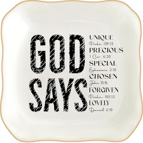 Christian Gifts for Women, Bible Verse Ceramic Jewelry Dish Trinket Ring Tray, Inspirational Floral Gift for Mom Sister Friend Birthday Christmas-Psalm 46:10 Be Still and Know (White-45:10) in Kuwait
