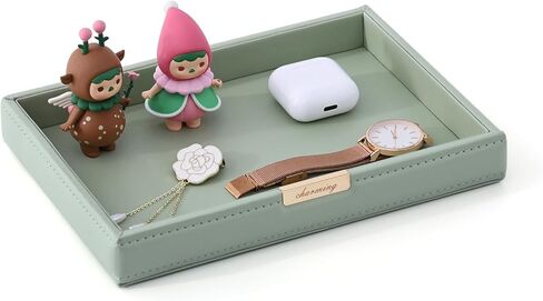 Casegrace Pu Leather Valet Valet Tresher Discorizer Discorative Devative for Wallet ، Key ، Watch ، Change Coin ، Phone Perfume Cosmetic Dressing Table Room Room Table Table Catchall Tray (Green) in Kuwait