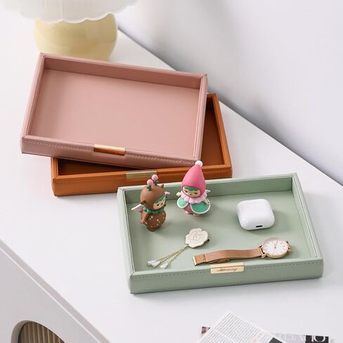 Casegrace Pu Leather Valet Valet Tresher Discorizer Discorative Devative for Wallet ، Key ، Watch ، Change Coin ، Phone Perfume Cosmetic Dressing Table Room Room Table Table Catchall Tray (Green) in Kuwait