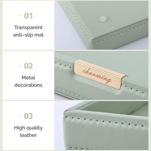 Casegrace Pu Leather Valet Valet Tresher Discorizer Discorative Devative for Wallet ، Key ، Watch ، Change Coin ، Phone Perfume Cosmetic Dressing Table Room Room Table Table Catchall Tray (Green) in Kuwait