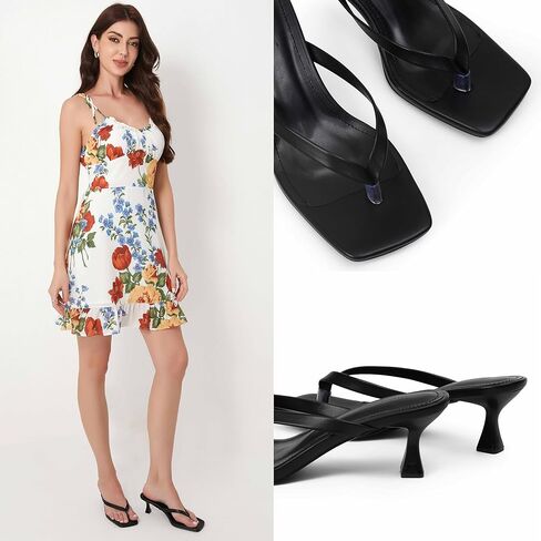 iiimmu Kitten Heels Flip Flops Heeled Thong Sandals for Women Square Open Toe with 2 Inch Low Heel in Kuwait