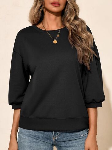 Fisoew Womens Crewneck Sweatshirts عرضة نفخة فضفاضة قمصان السقوط السقوط in Saudi Arabia