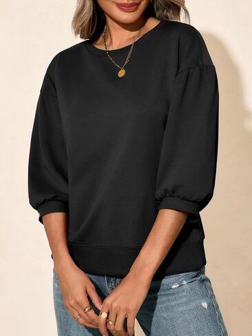 Fisoew Womens Crewneck Sweatshirts عرضة نفخة فضفاضة قمصان السقوط السقوط in Saudi Arabia