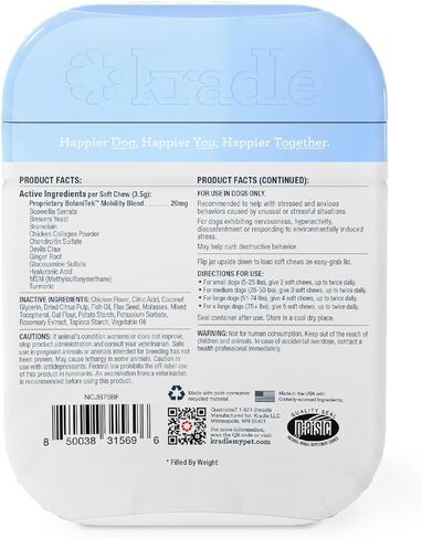Kradle Daily Hip & Joint Bundle - Mobility & Comfort Topical Spray and Chews - Arthritis Relief Support for Dogs with Soothing Ingredients - for All Dog Breeds & Sizes -75-Count Chew & 4oz Spray in Kuwait