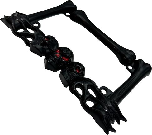 Heavy-Duty Skull Motorcycle License Plate Frame – Fits 7"x4" Standard Plates, Compatible with Cruiser, Dual-Sport, Sport,Street Bikes (Black) in Saudi Arabia