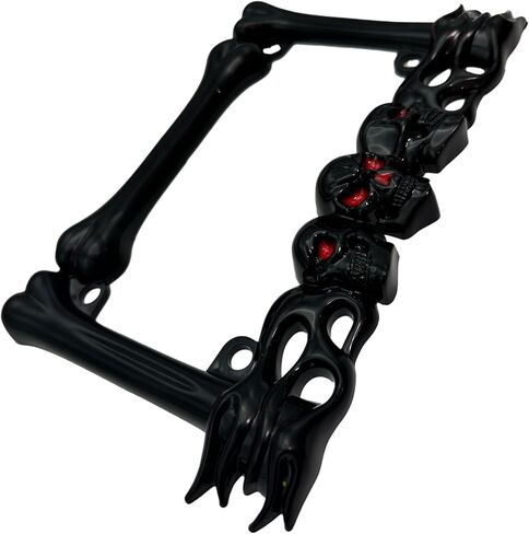 Heavy-Duty Skull Motorcycle License Plate Frame – Fits 7"x4" Standard Plates, Compatible with Cruiser, Dual-Sport, Sport,Street Bikes (Black) in Saudi Arabia