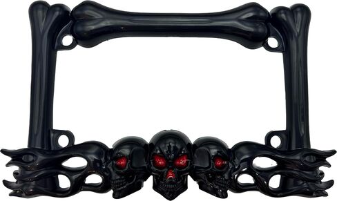 Heavy-Duty Skull Motorcycle License Plate Frame – Fits 7"x4" Standard Plates, Compatible with Cruiser, Dual-Sport, Sport,Street Bikes (Black) in Saudi Arabia