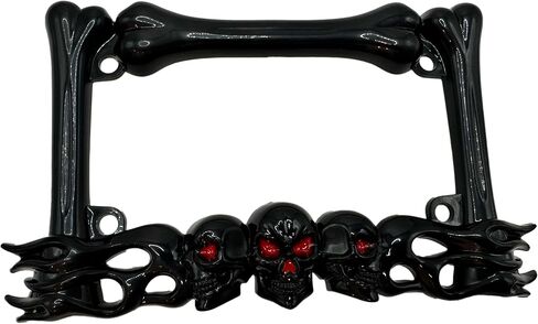 Heavy-Duty Skull Motorcycle License Plate Frame – Fits 7"x4" Standard Plates, Compatible with Cruiser, Dual-Sport, Sport,Street Bikes (Black) in Saudi Arabia