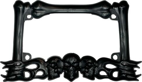 Heavy-Duty Skull Motorcycle License Plate Frame – Fits 7"x4" Standard Plates, Compatible with Cruiser, Dual-Sport, Sport,Street Bikes (Black) in Saudi Arabia
