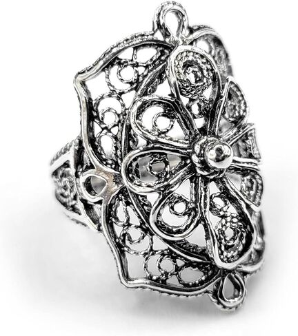 925 Sterling Silver Artisan Made Handcrafted Lace Embroidery Filigree Art Women Cocktail Statement Ring in Kuwait
