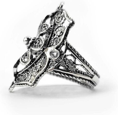 925 Sterling Silver Artisan Made Handcrafted Lace Embroidery Filigree Art Women Cocktail Statement Ring in Kuwait