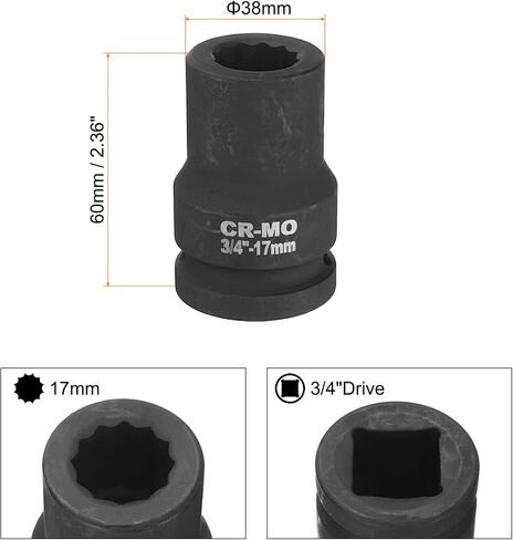 uxcell 3/4-Inch Drive 12 Point Impact Socket 46mm Metric Spindle Axle Nut Socket Driver Wrench for Auto Repair Easy Removal in Saudi Arabia