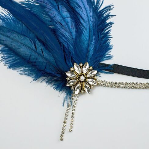 Bubbmi 1920's Feather Headpiece with Crystal Tassel, Great Gatsby Beaded Crystal Headband Costume Accessories for Women Showgirl Parties (1722royalblue) in Saudi Arabia
