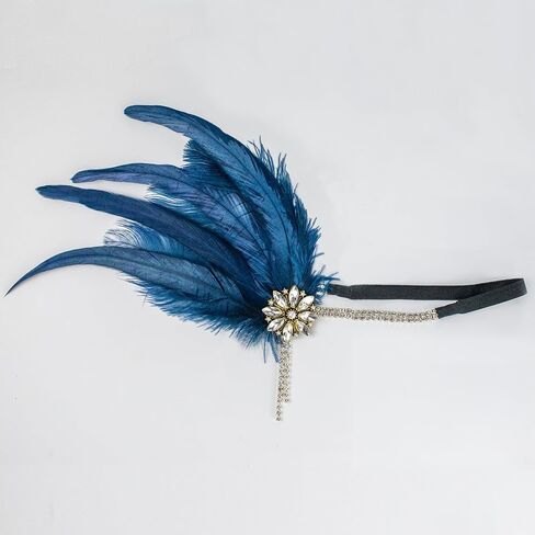 Bubbmi 1920's Feather Headpiece with Crystal Tassel, Great Gatsby Beaded Crystal Headband Costume Accessories for Women Showgirl Parties (1722royalblue) in Saudi Arabia