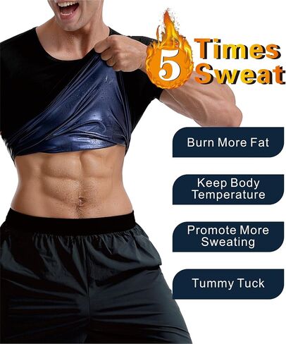Sauna Suits Shirt for Men,Sweat Enhancer Sauna T-Shirt Short Sleeve Waist Trainer Body Shaper Vest Tank Top Trimmer in Kuwait