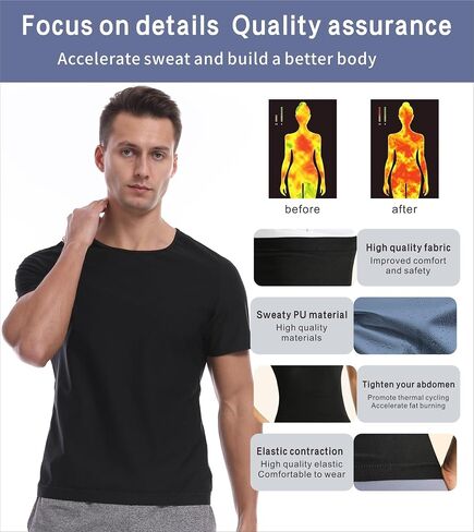 Sauna Suits Shirt for Men,Sweat Enhancer Sauna T-Shirt Short Sleeve Waist Trainer Body Shaper Vest Tank Top Trimmer in Kuwait