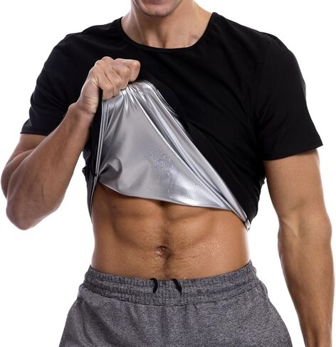 Sauna Suits Shirt for Men,Sweat Enhancer Sauna T-Shirt Short Sleeve Waist Trainer Body Shaper Vest Tank Top Trimmer in Kuwait