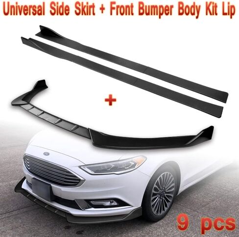 Q1-TECH, 9-Piece Front Bumper Lip & Side Skirt Extensions Diffuser Compatible with 2017-2018 Ford Fusion/Mondeo, Front Lip Spoiler Air Chin Splitter ABS (Painted Black) in Saudi Arabia