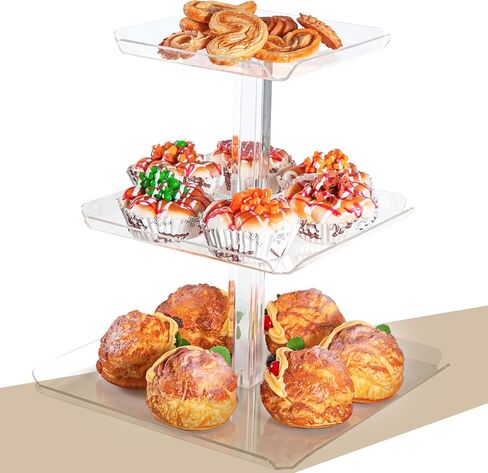 3 Pack Dessert Table Display Set, Clear Acrylic Dessert Stands Buffet Risers for Cupcakes Dessert Pastry Food Treat Tier Cookie Dessert Platter Serving Trays Stand for Wedding Birthday Party in Saudi Arabia