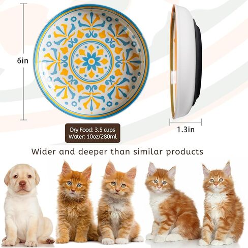 Ceramic Cat Bowls, Nonslip Cat Food Bowl Set with Silicone Base, Whisker Friendly Cat Dishes for Food and Water, 4 Pack Cute Cat Plates for Feeding Indoor Cats, Kitten, Small Dogs in Kuwait