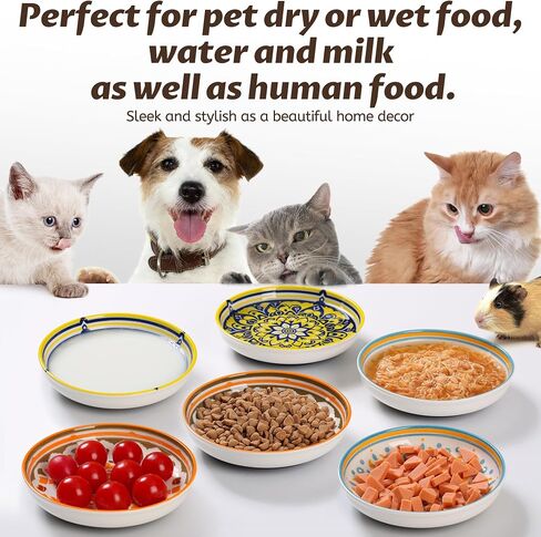 Ceramic Cat Bowls, Nonslip Cat Food Bowl Set with Silicone Base, Whisker Friendly Cat Dishes for Food and Water, 4 Pack Cute Cat Plates for Feeding Indoor Cats, Kitten, Small Dogs in Kuwait