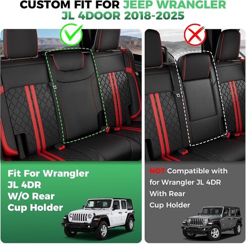 لأغطية مقعد Jeep Wrangler JL 4 DR بدون حامل كأس خلفي 2018 2019 2020 2021 2022 2023 2024 2025 ، أغطية مقعد السيارة المخصصة مجموعة كاملة ، واقي مقعد جلدي مقاوم للماء ، بلاكريد in Kuwait