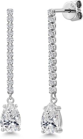 Gem Stone King 1.82 Cttw 14K White Gold White Lab Grown Diamond Long Liner Dangle Teardrop Earrings for Women | Pear Shape 8X5MM | F-G Color | VS1 Clarity | White Gold Chain Drop Earring in Saudi Arabia
