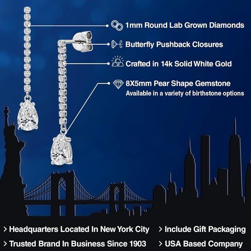 Gem Stone King 1.82 Cttw 14K White Gold White Lab Grown Diamond Long Liner Dangle Teardrop Earrings for Women | Pear Shape 8X5MM | F-G Color | VS1 Clarity | White Gold Chain Drop Earring in Saudi Arabia